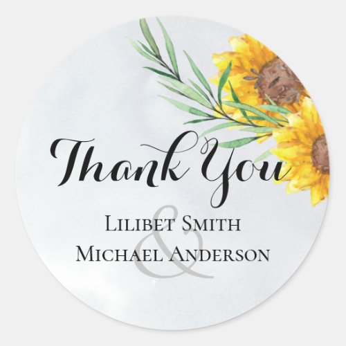 Rustic Sunflowers Wedding Thank You Favor Classic Round Sticker