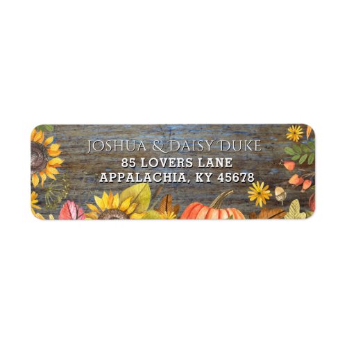 Rustic Sunflowers Wedding Wood Fall Monogrammed Label