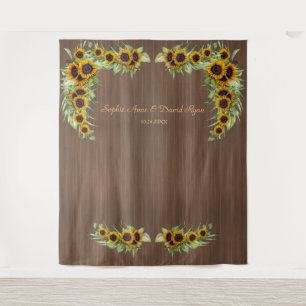 Rustic Sunflowers Wedding Wood Photo Booth Tapestry
