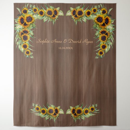 Rustic Sunflowers Wedding Wood Photo Booth Tapestry