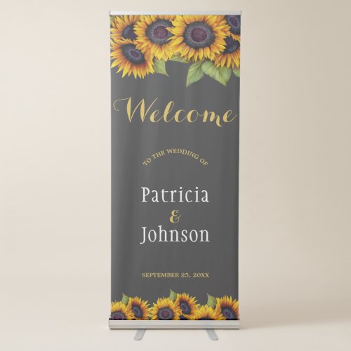 Rustic sunflowers welcome reception wedding script retractable banner