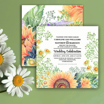 Rustic Sunflowers Wildflowers Watercolor Wedding  Invitation by YourWeddingDay at Zazzle
