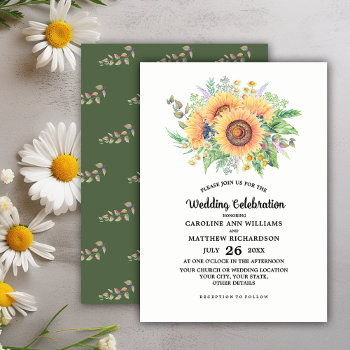 Rustic Sunflowers Wildflowers Wedding  Invitation by YourWeddingDay at Zazzle
