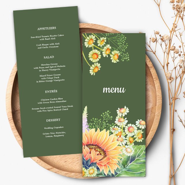 Rustic Sunflowers Wildflowers Wedding Menu Cards (Creator Uploaded)