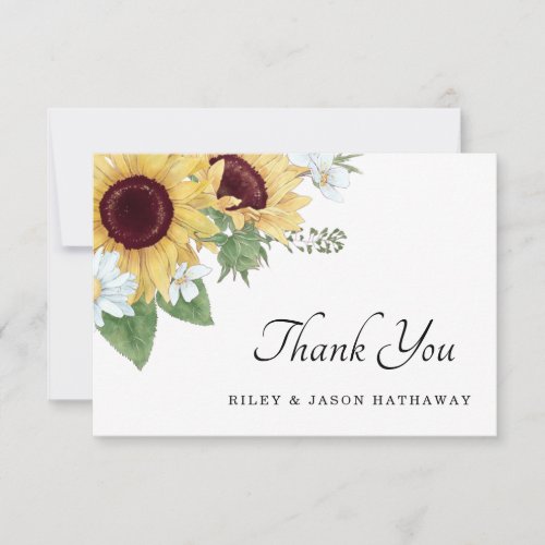 Rustic Sunflowers  Wildflowers Wedding  Thank You Card
