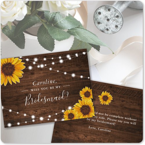 Rustic Sunflowers Will You Be My Bridesmaid Invitation Postcard