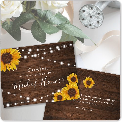 Rustic Sunflowers Will You Be My Maid of Honor Invitation Postcard