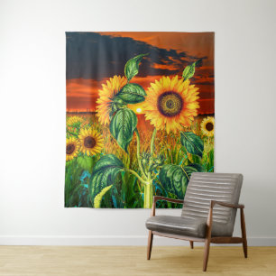 Rustic Sunflowers with Sunset Style - Unusual Tapestry