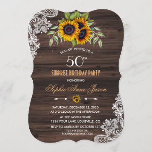 Rustic Sunflowers Wood 50 Birthday Party Invite