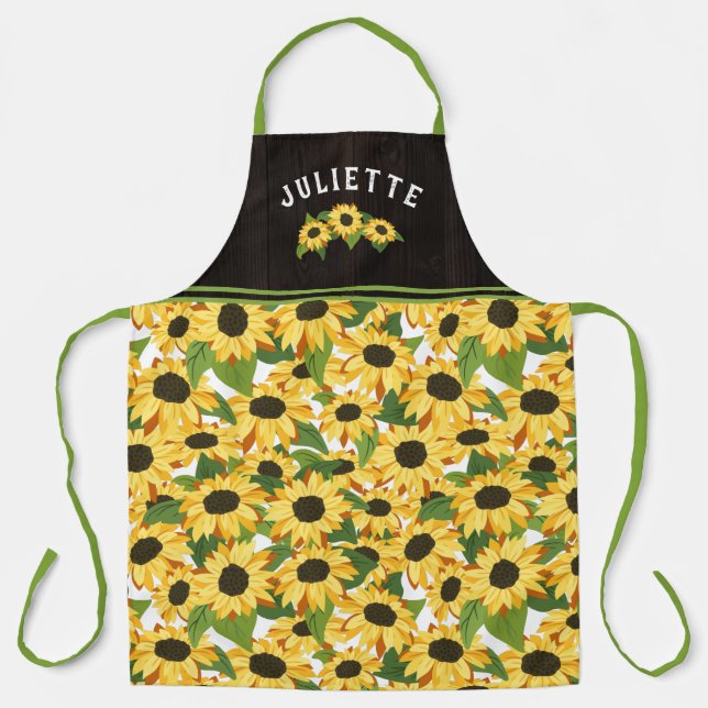 Rustic Sunflowers & Wood Add Name Apron (Front)