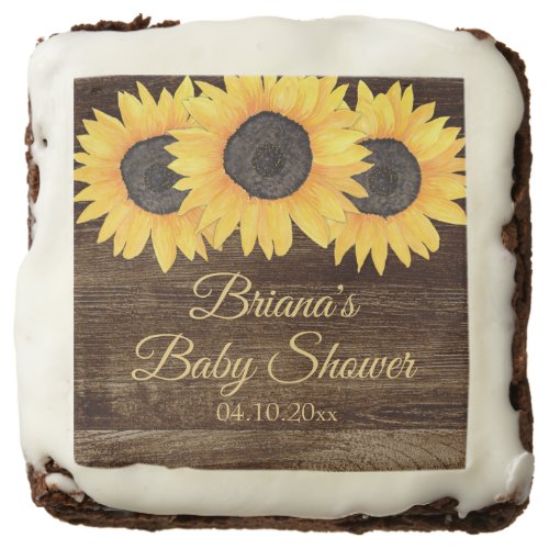 Rustic Sunflowers Wood Baby Shower Brownie