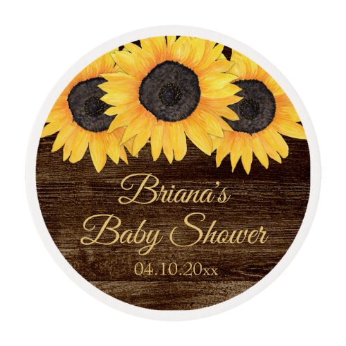 Rustic Sunflowers Wood Baby Shower Edible Frosting Rounds
