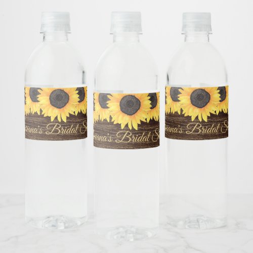 Rustic Sunflowers Wood Bridal Shower Water Bottle Label