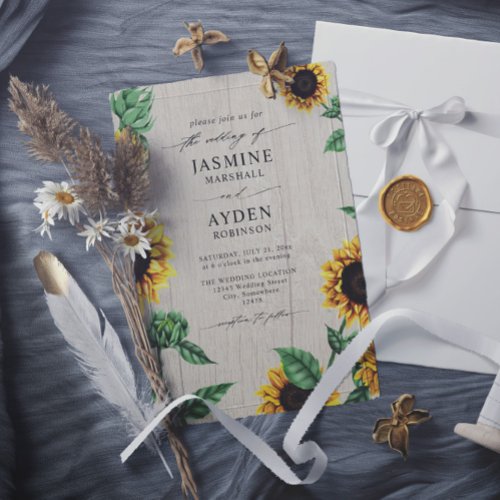 Rustic Sunflowers Wood Budget QR Code Wedding Invitation