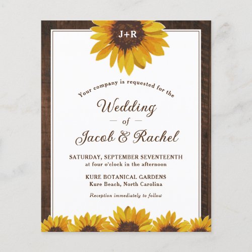 Rustic Sunflowers Wood Country Wedding Invitation