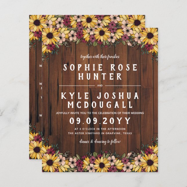 Rustic Sunflowers Wood Grain 2 In 1 Budget Wedding (Front/Back)