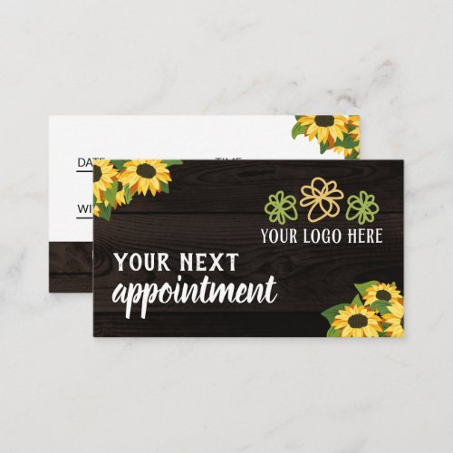Rustic Sunflowers Wood Grain Your Logo Appointment Card