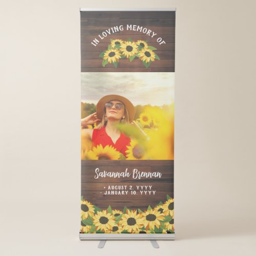 Rustic Sunflowers Wood In Loving Memory Of Retractable Banner