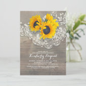 Rustic Sunflowers Wood Lace Bridal Shower Invitation (Standing Front)