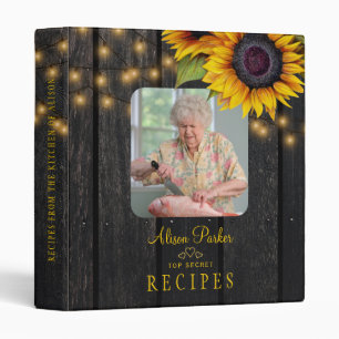 Rustic sunflowers wood photo recipes cookbook 3 ring binder