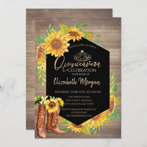 Rustic Sunflowers Wood Quinceaera Invitation