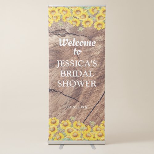 Rustic Sunflowers  Wood Texture Bridal Shower Retractable Banner