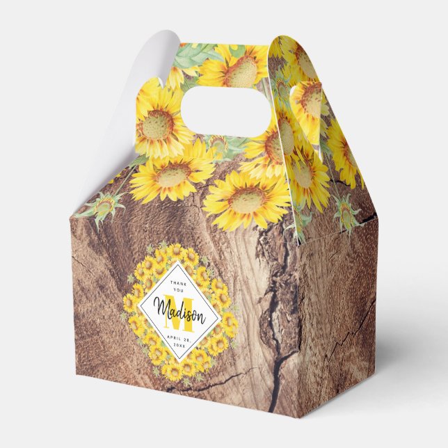 Rustic Sunflowers Wood Texture  Favor Boxes (Front Side)
