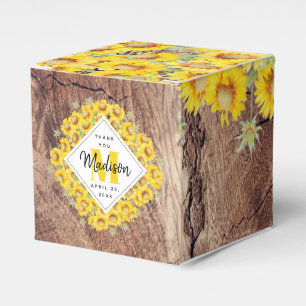 Rustic Sunflowers Wood Texture Favor Boxes