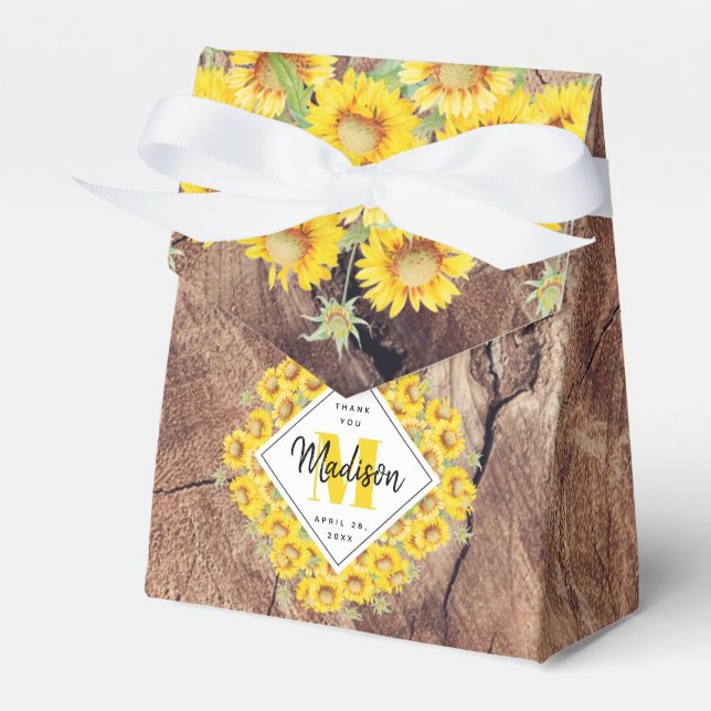 Rustic Sunflowers Wood Texture Favor Boxes (Front Side)