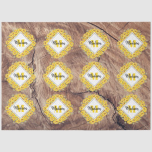 Rustic Sunflowers & Wood Texture Monogram Tissue Paper