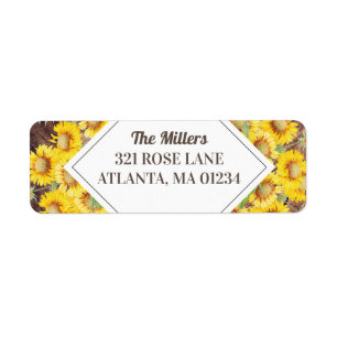 Rustic Sunflowers & Wood Texture Return Address Label