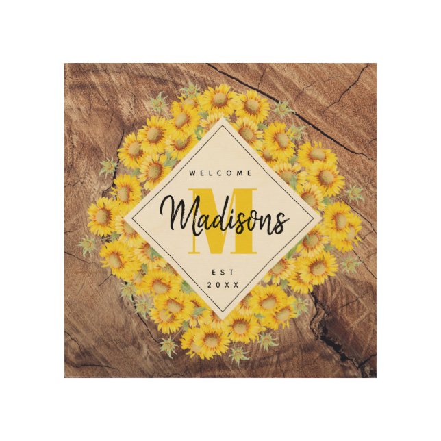 Rustic Sunflowers Wood Texture Welcome Home Decor (Front)