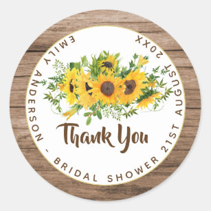 Rustic Sunflowers Wood Thank You Wedding Favor Classic Round Sticker