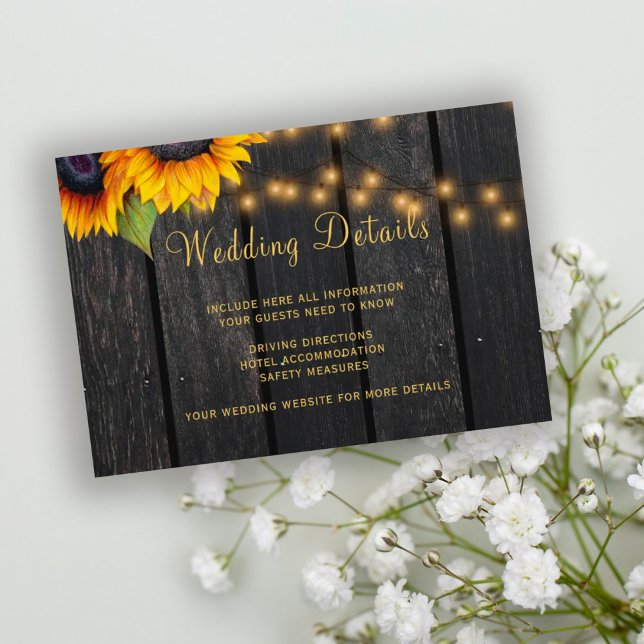 Rustic sunflowers wood wedding guest details enclosure card (Creator Uploaded)