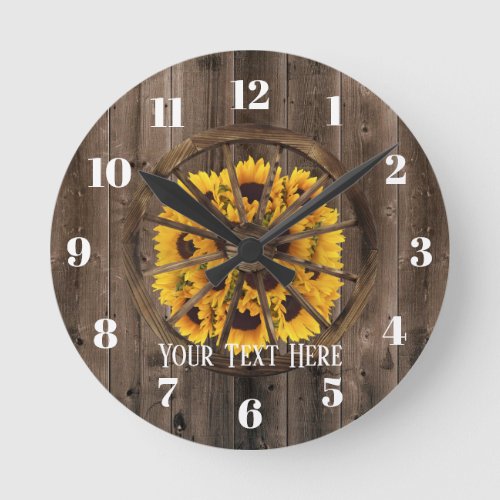 Rustic Sunflowers  Wood Wheel Country Round Clock