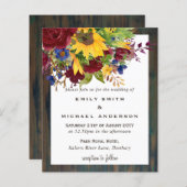Rustic Sunflowers Yellow Burgundy Floral Wedding (Front/Back)
