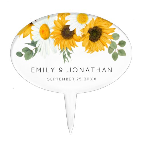 Rustic Sunflowers Yellow Floral Wedding Cake Topper