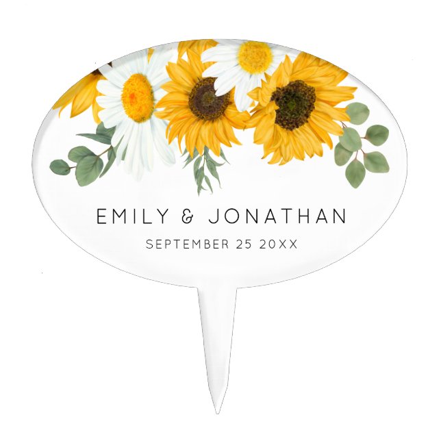 Rustic Sunflowers Yellow Floral Wedding Cake Topper (Front)