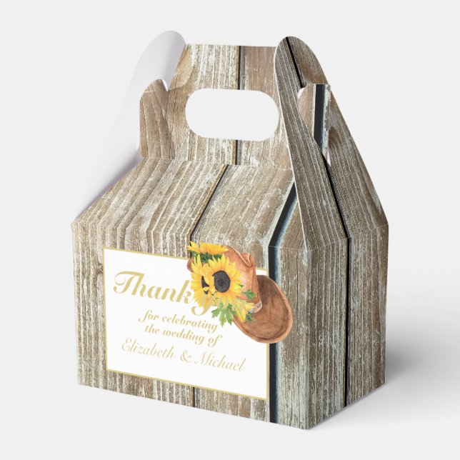 Rustic Sunflowrrs Cowboy Hat Country Barn Western Favor Boxes (Front Side)