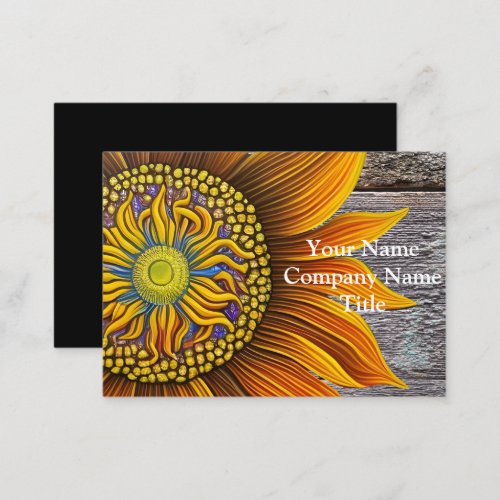 Rustic Sunny Sunflower on Barn Board Business Card