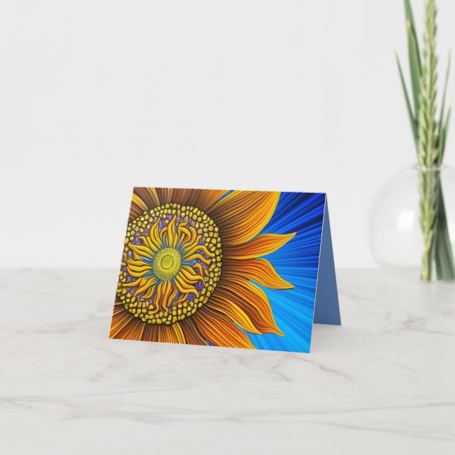 Rustic Sunny Sunflower on Blue Card (Front)