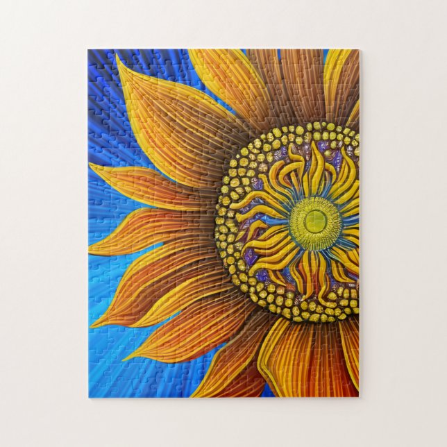 Rustic Sunny Sunflower on Blue Jigsaw Puzzle (Vertical)