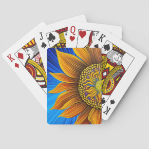 Rustic Sunny Sunflower on Blue Poker Cards