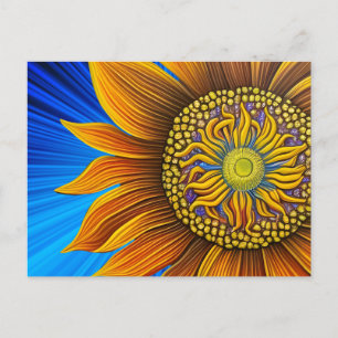 Rustic Sunny Sunflower on Blue Postcard