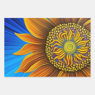 Rustic Sunny Sunflower on Blue Wrapping Paper Sheets