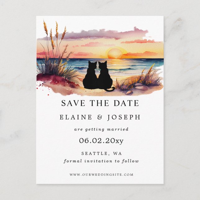 Rustic Sunset Beach Save The Date Cards (Front)