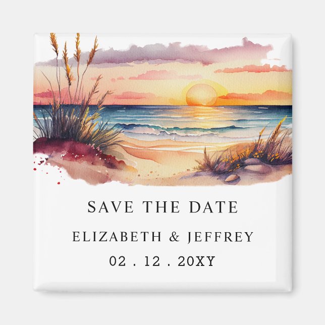 Rustic Sunset Beach Save The Date Magnet (Front)
