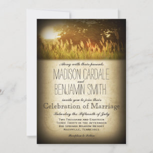 Rustic Sunset Field Meadow Country Wedding Invites