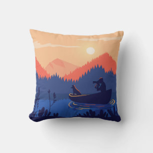 Rustic Sunset Fishing Scene Throw Pillow