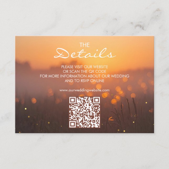 Rustic Sunset Nature Wedding Website QR Code Enclosure Card (Front)